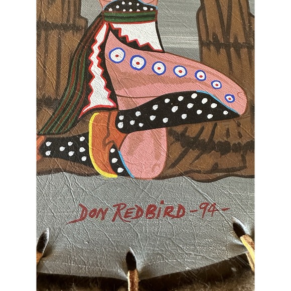 Vintage Native American Art, Set of 2 Buffalo shields on leather by Don Redbird - Picture 6 of 16